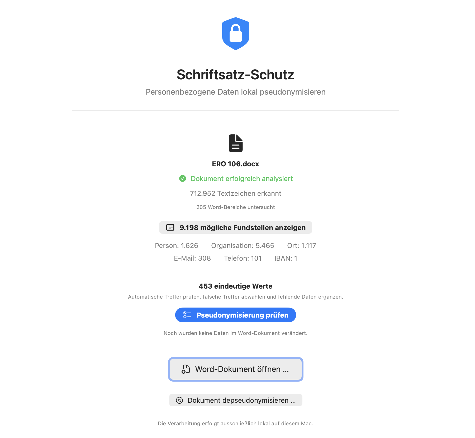 AnwaltsDok nach der lokalen Analyse eines Word-Dokuments